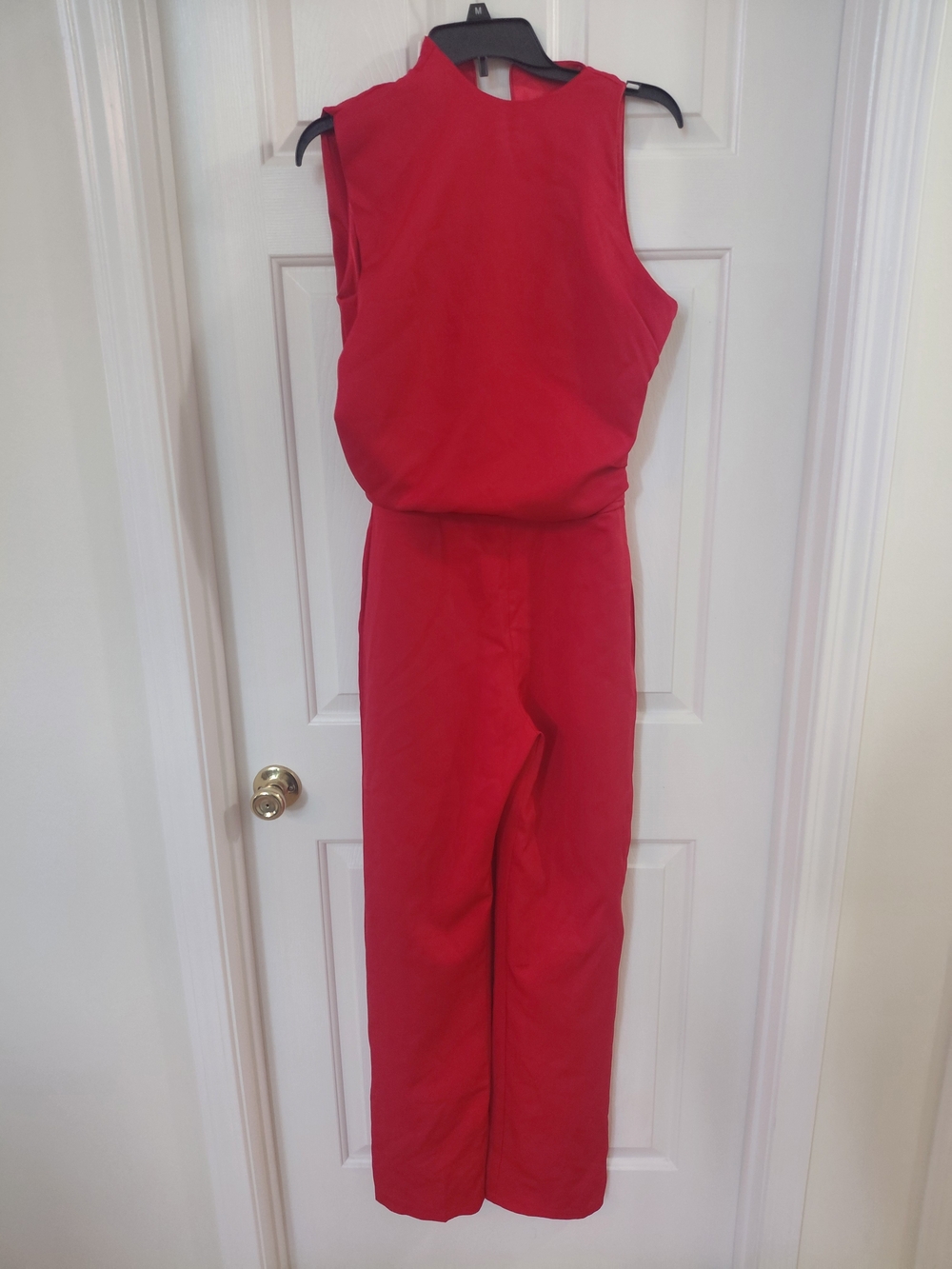 Sleeveless Red Jumpsuit with High Neck